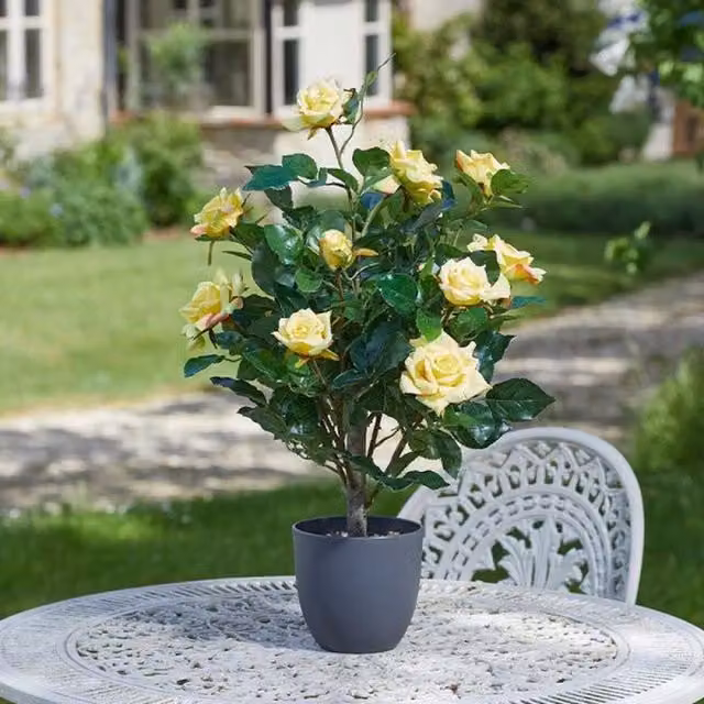 Marco Paul Artificial Yellow Rose Bush Potted Tabletop Floral Tree in Green