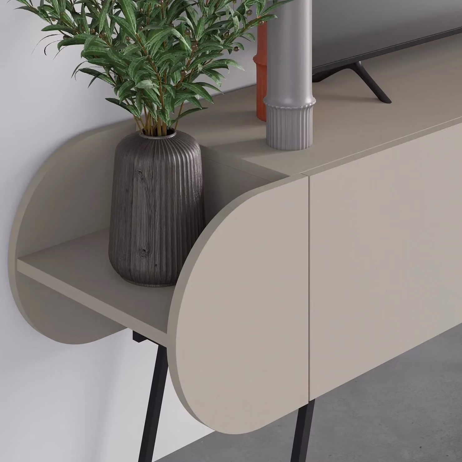 FWStyle Capsule 2 Door TV Stand in Sandstone Beige with Black Metal Legs – 2
