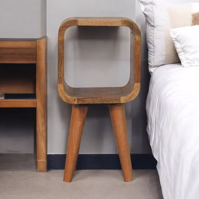 Artisan Furniture Mango Wood Minimalist Open Curved Bedside Table in Brown