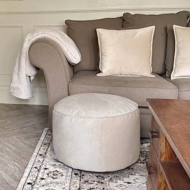 rucomfy Beanbags Velvet Pouffe Ottoman in Beige, W55cm x H38cm – 3