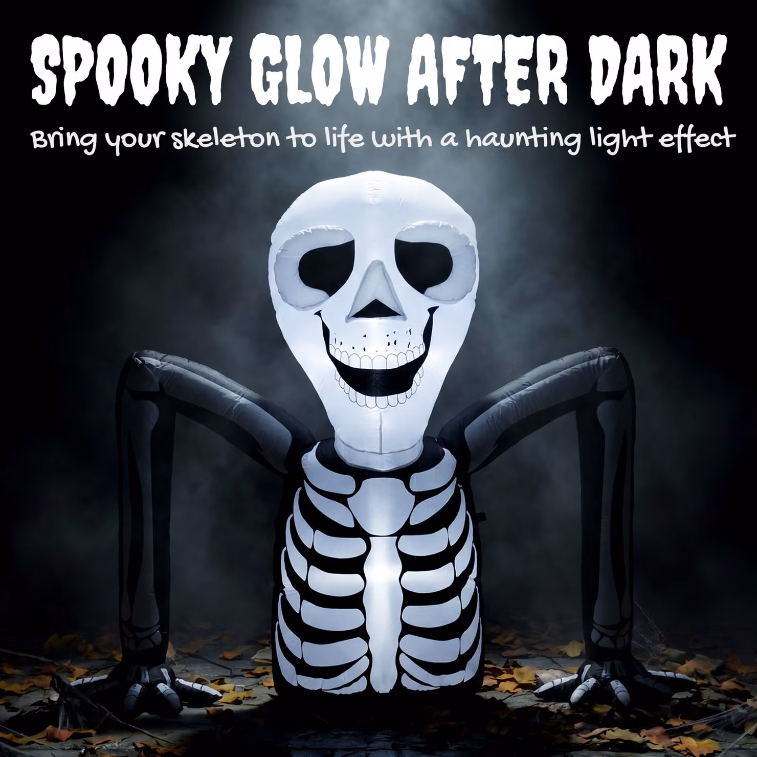 Outsunny Inflatable Ground Crawling Skeleton Halloween Decoration with Built-in LED Lights in White – 4