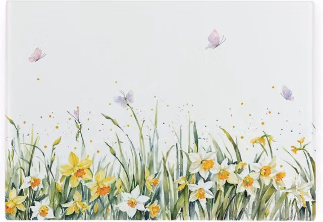 Purely Home Spring Time Daffodils Small Rectangular Glass Worktop Saver and Chopping Board in Yellow and Multicolour