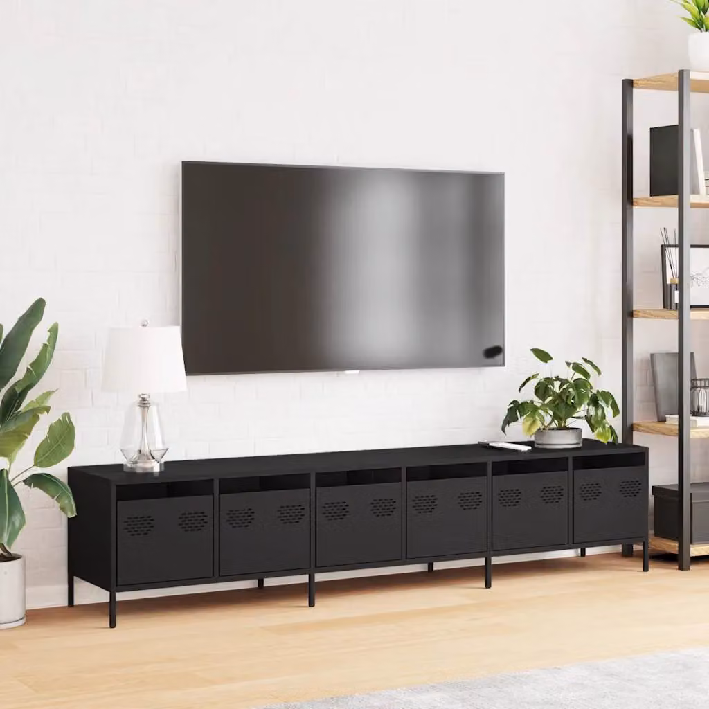 Berkfield Home Industrial TV Cabinet in Matt Black Cold-rolled Steel, W: 202 cm, D: 39 cm, H: 43.5 cm – 3