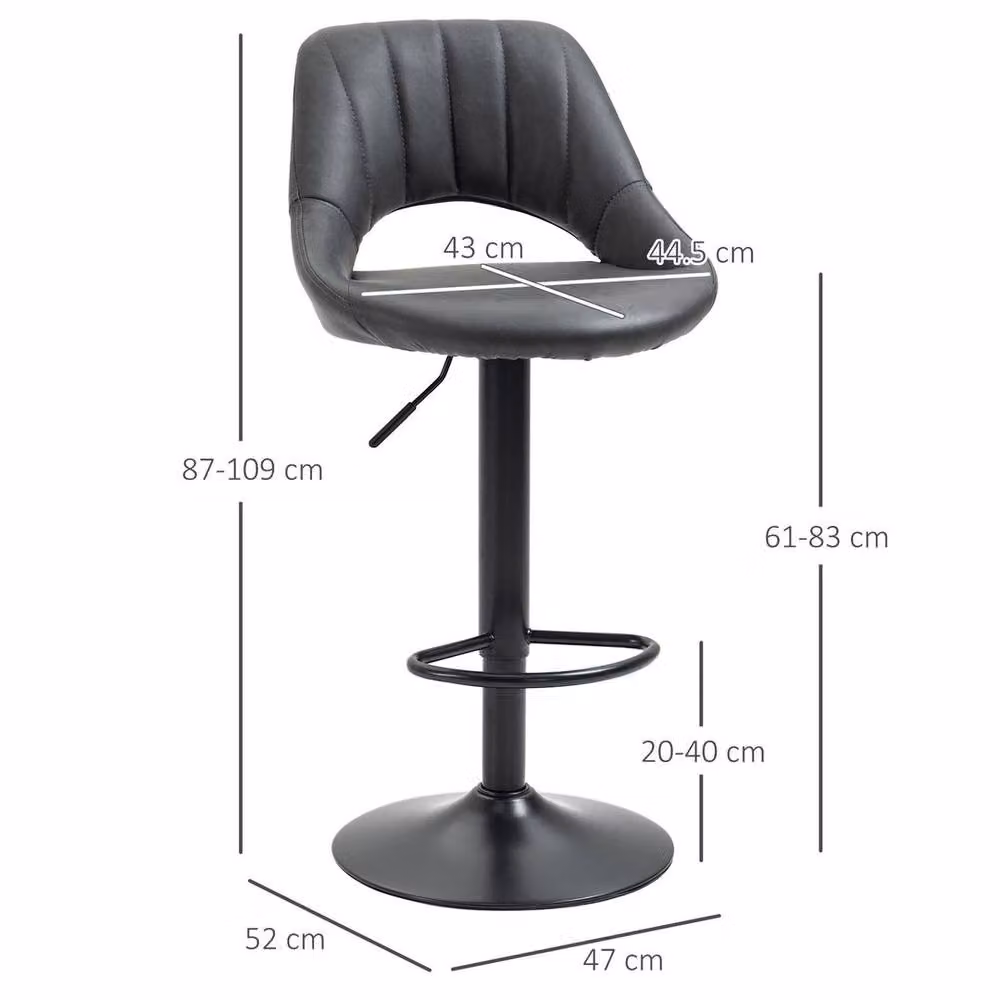 KORVIXA Set of 2 Height Adjustable Swivel Bar Stools in Grey Synthetic Leather – 2