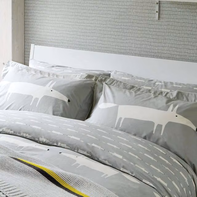 Scion Mr Fox Cotton Percale Single Duvet Cover and Pillowcase Set, Silver