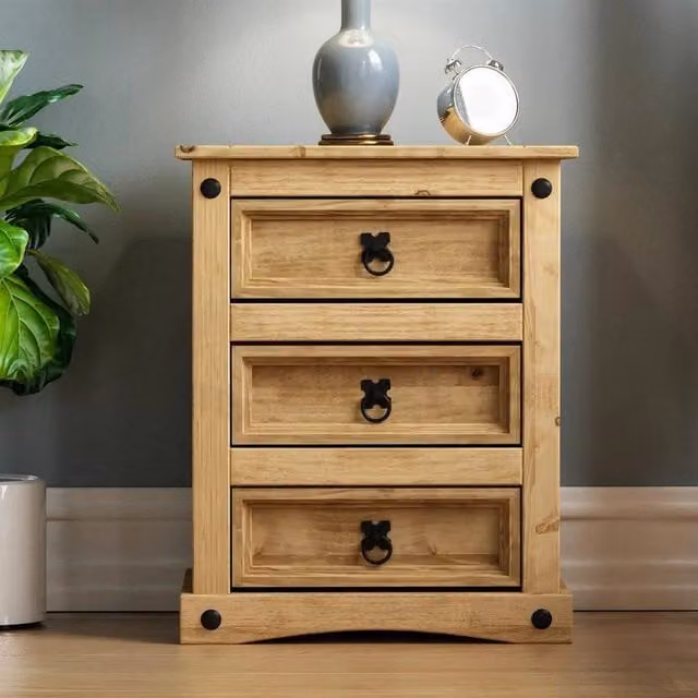 PAWNORA Corona 3 Drawer Bedside Chest Cabinet in Brown