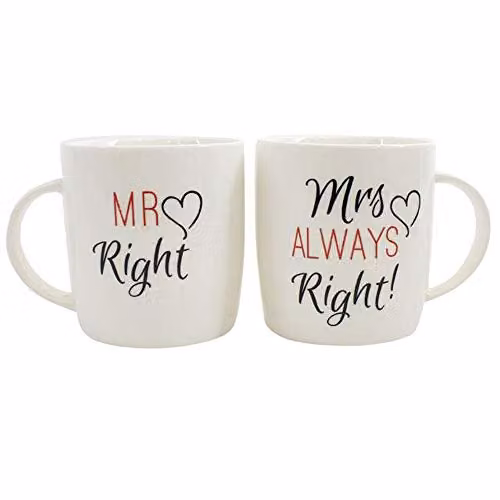 Something Different Mr Right and Mrs Always Right Ceramic Mug Set, Multicolour and White