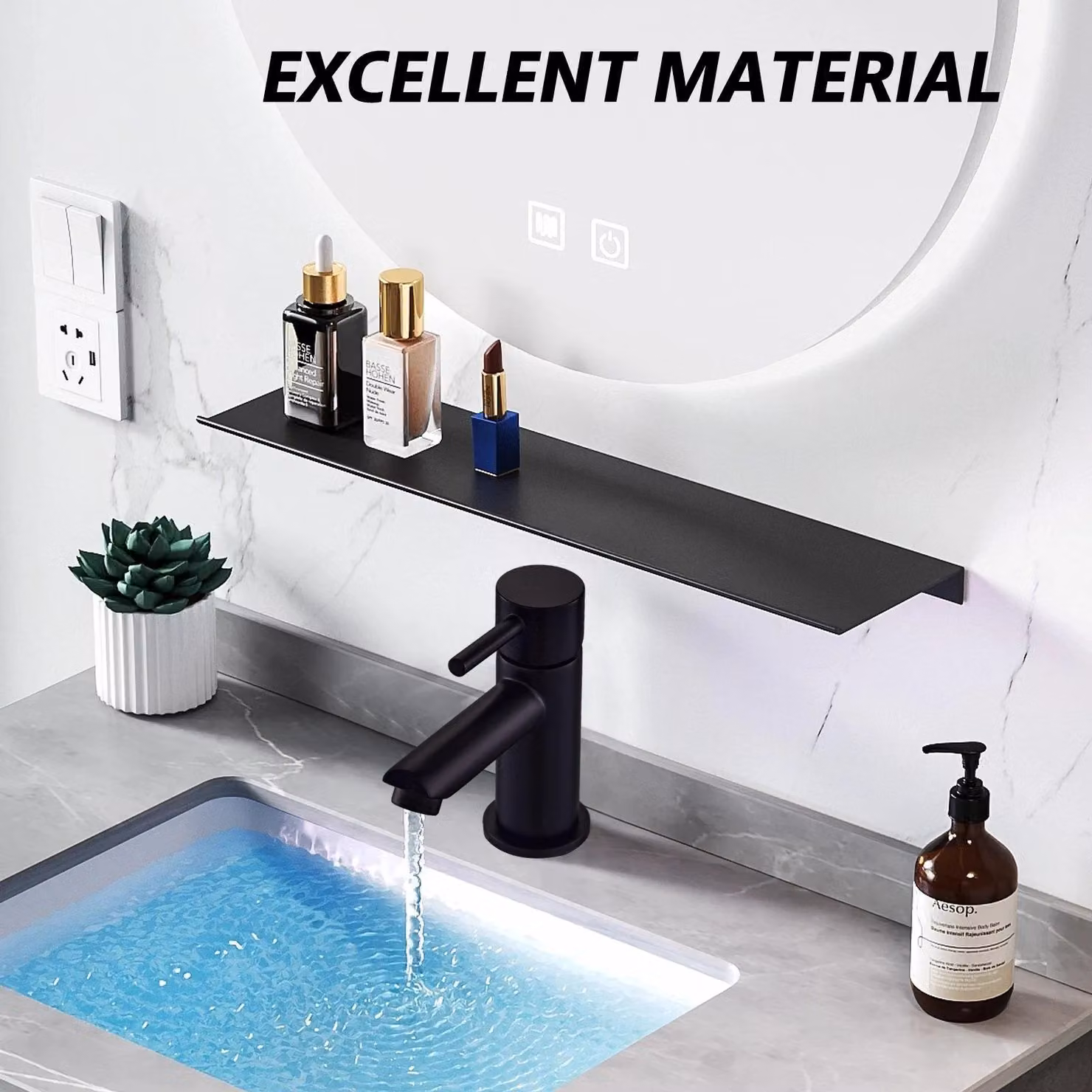 BATHWEST Brass Single Lever Basin Mixer Tap in Matte Black – 3