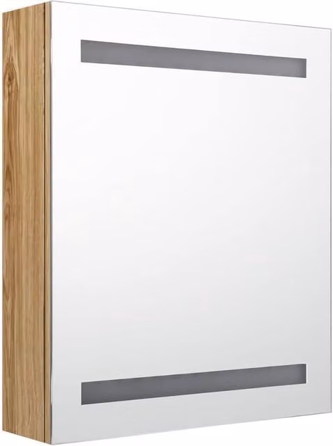 Berkfield Home LED Bathroom Mirror Cabinet in Brown Oak, W: 50 cm, D: 14 cm, H: 60 cm – 1