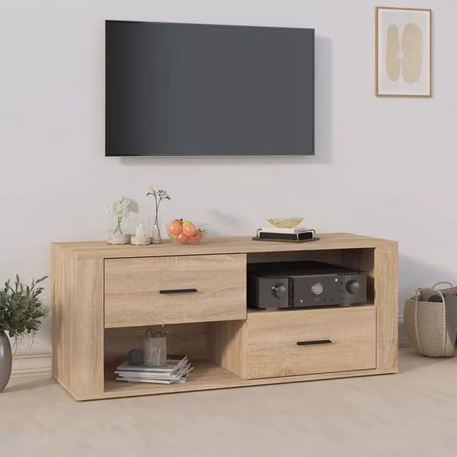 Berkfield Home Sonoma Oak TV Cabinet in Brown, W/D/H: 100 x 35 x 40 cm – 1