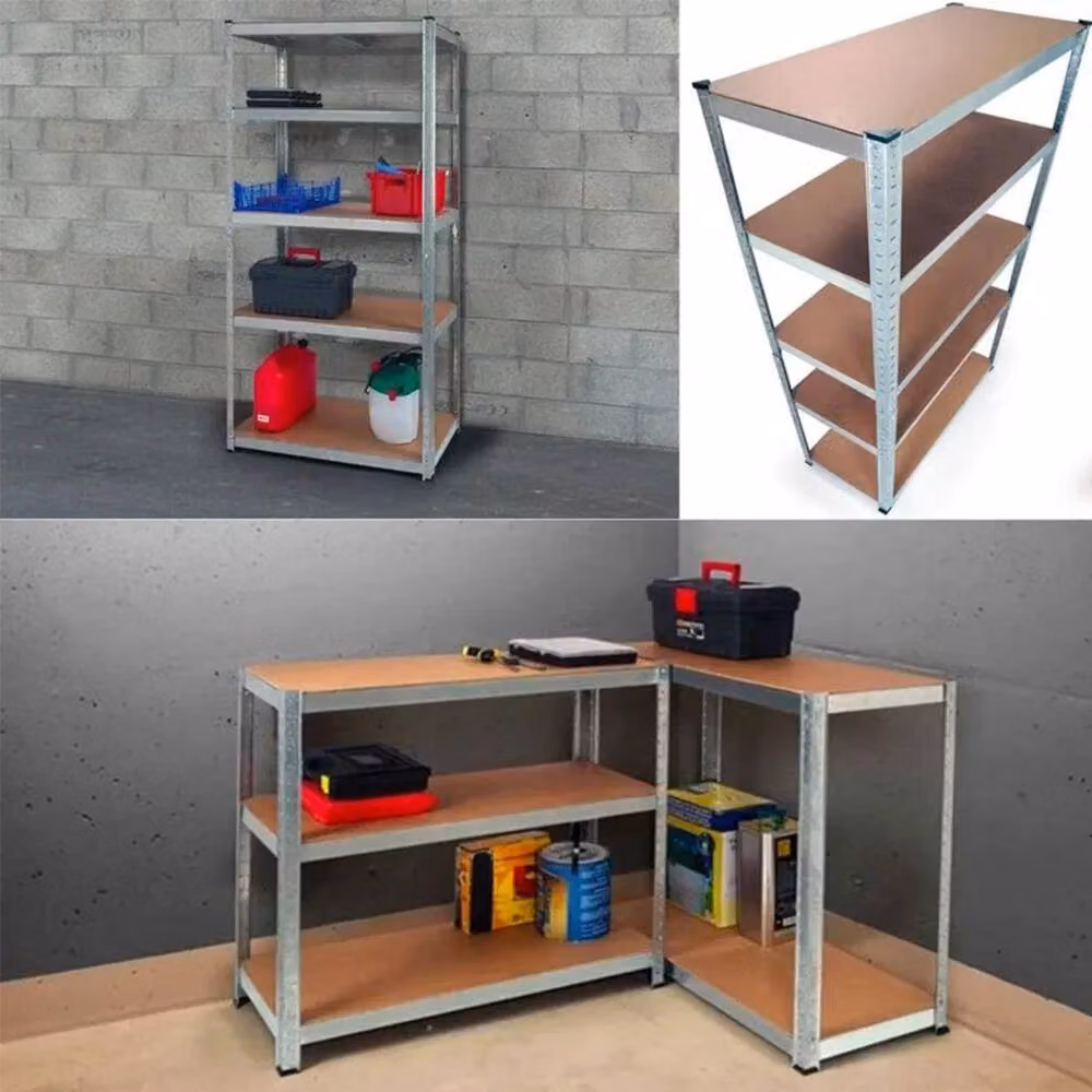 VOGREX Metal Garage Storage Shelving Unit with Adjustable Shelves in Sand, Beige or Silver – 3