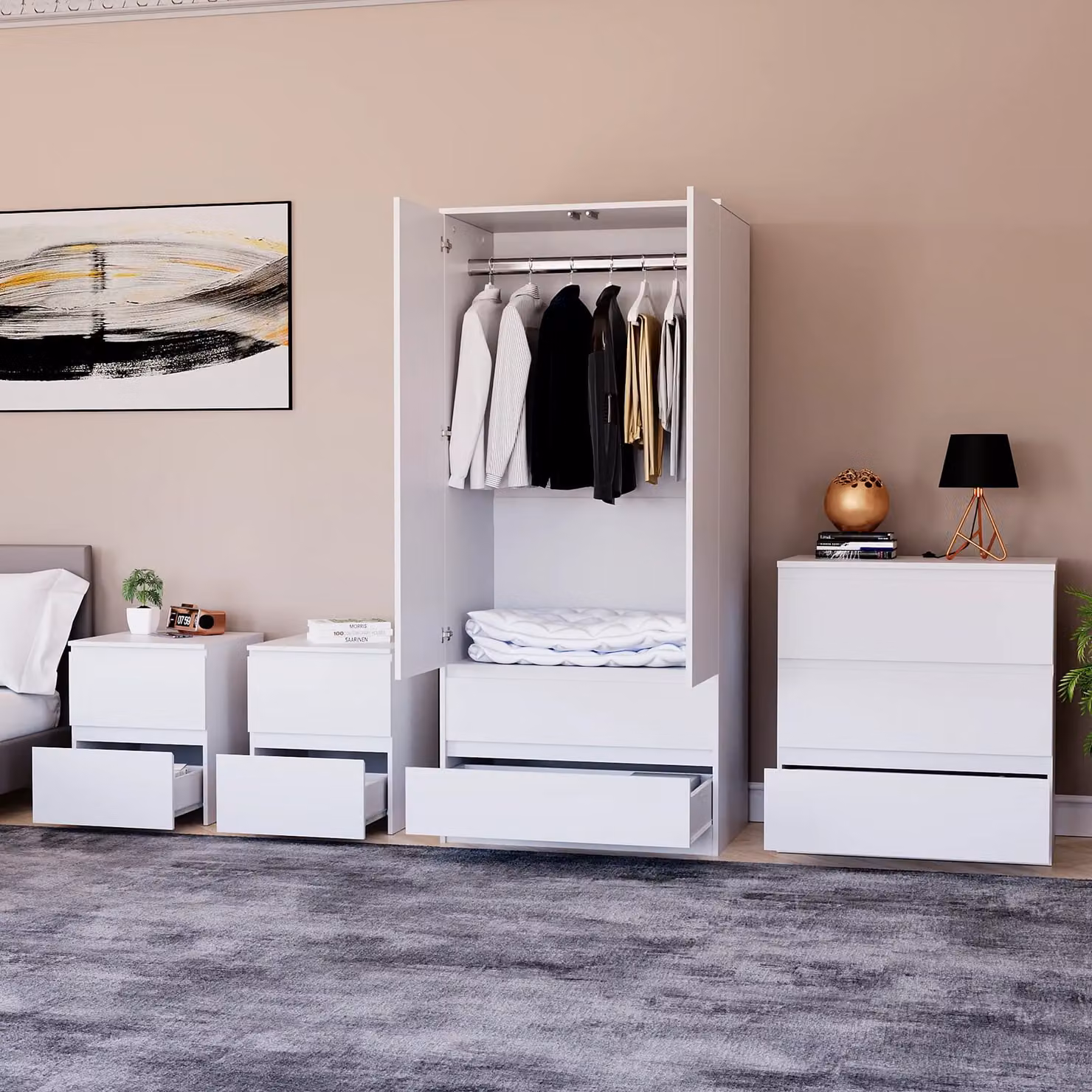 Vida Designs Denver 4 Piece Bedroom Set in White
