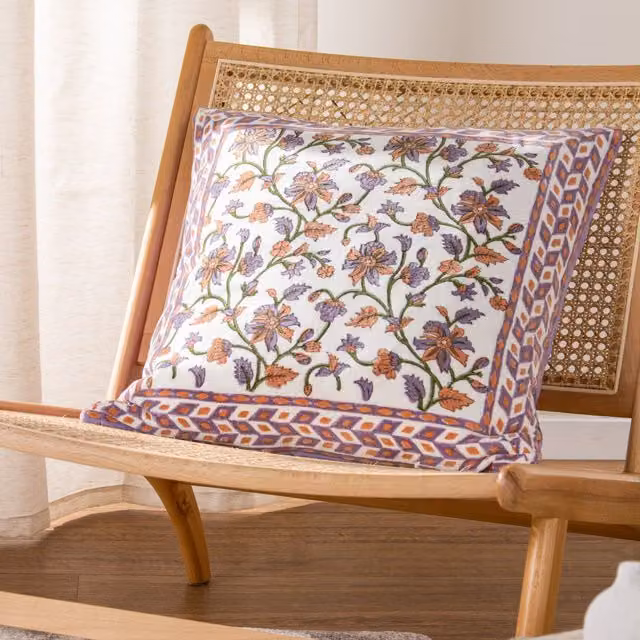 Paoletti Mentera Floral Cotton Cushion in Purple and Coral, W/D/H: 50 x 50 x 50 cm – 4