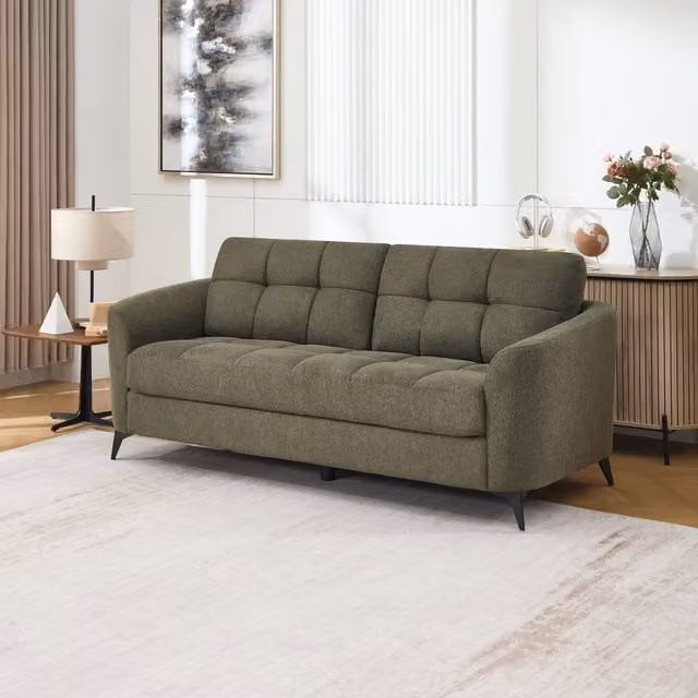 More4Homes Solna Scandi Style 3 Seater Fabric Sofa in Green, Width: 206 cm