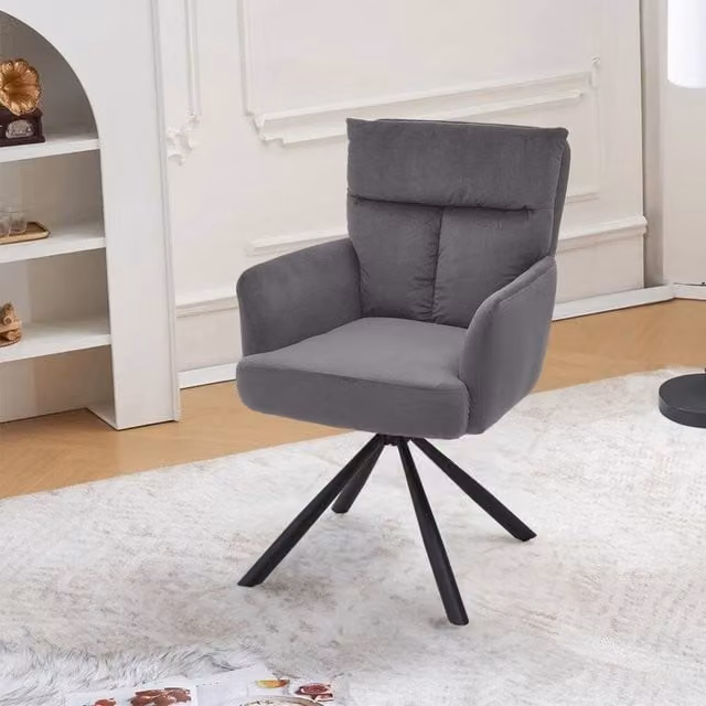 KORVIXA Grey Velvet Fabric Swivel Tub Armchair, W/D/H: 100 x 100 x 94 cm – 1