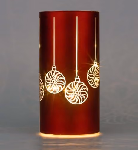 Shatchi Red and Gold Christmas Decorated Etched Glass Vase Table Lamp with LED Fairy Lights, Height: 22 cm – 1