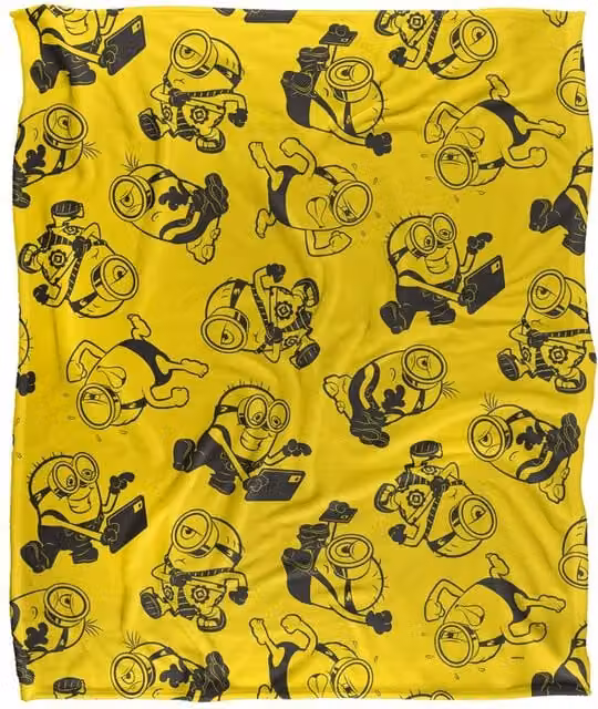 NBCU Minions Yellow Outline Pattern Super Soft Throw Blanket, Multicolour, W: 152 cm, D: 127 cm
