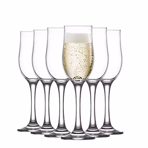 LAV Nevakar Champagne Flutes, Clear Glass, 195ml, Pack of 12