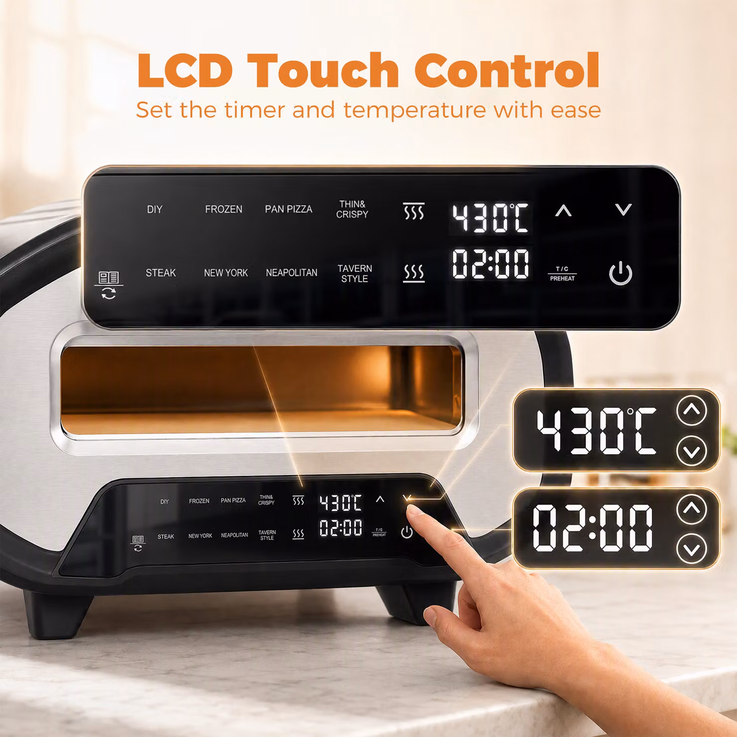 HOMCOM Electric Pizza Oven in Black with 2200W Power, Ceramic Stone, Digital Display and Timer – 6
