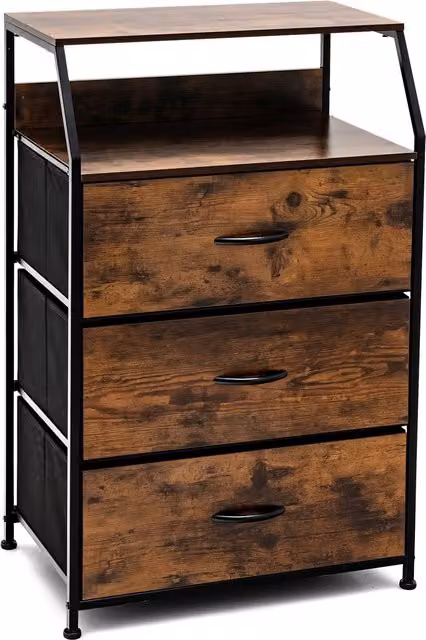 COSTWAY Industrial 3-Drawer Freestanding Dresser Storage Cabinet in Brown