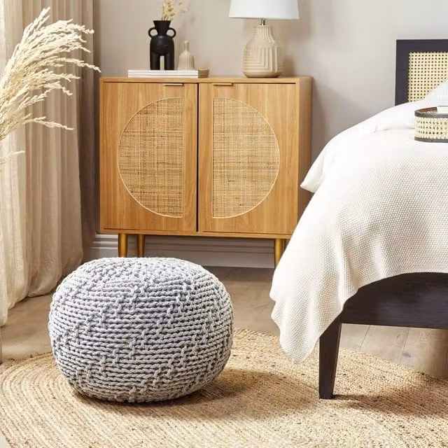 Wyld and Coco Grey Knitted Cotton Pouf, W/D/H: 50 x 35 x 35 cm – 1