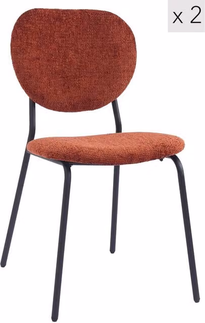 Nordlys Set of 2 Scandinavian Dining Chairs with Metal Buttoned Backrests in Red and Black Fabric – 1