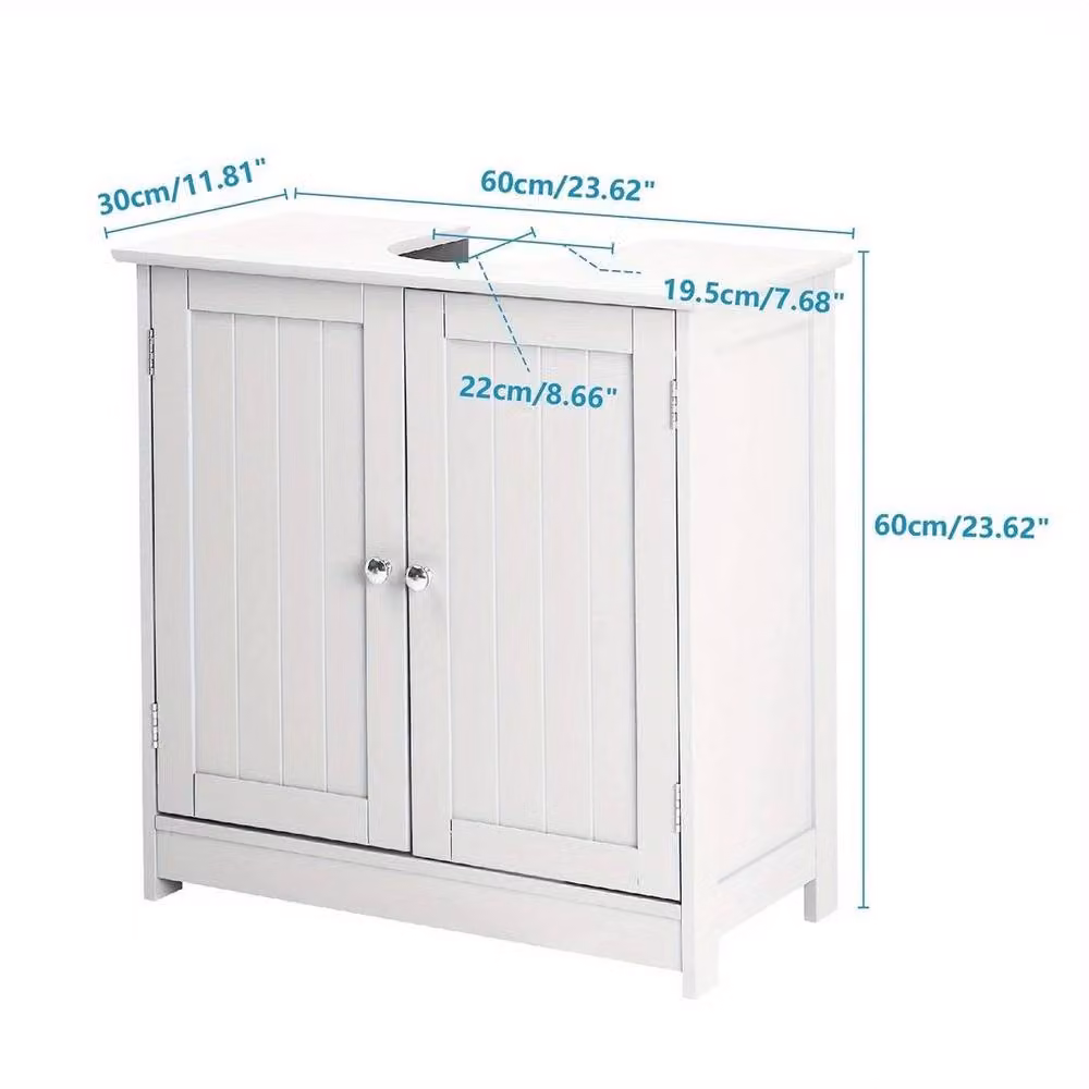 EONLION White Freestanding Under Sink Bathroom Storage Cabinet with Hinged Doors and Internal Shelves – 2
