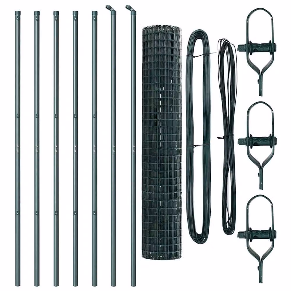 Berkfield Home Euro Fence with 7 Posts, Green Galvanised Steel, W: 10 m, H: 1.5 m – 4