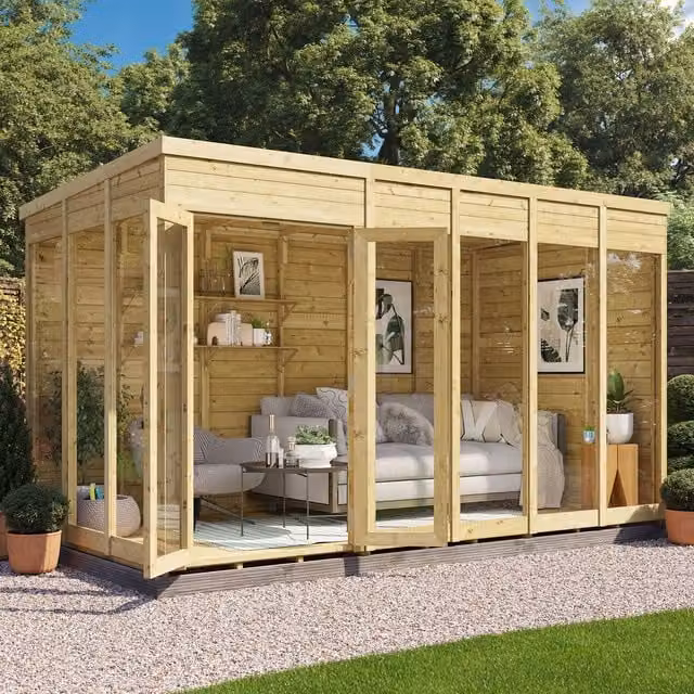 BillyOh Switch Pent Tongue and Groove Wood Summerhouse in Brown, W: 365.76 cm, D: 182.88 cm