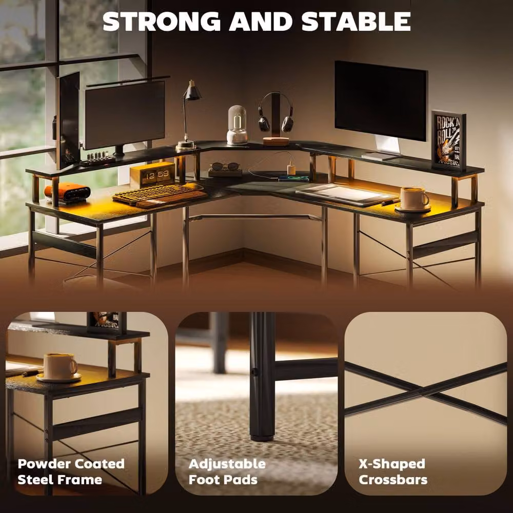 Wyld Haus Vevano L Shaped Corner Work Desk in Black with Integrated 16 Colour LED, W: 138.5 cm, H: 73 cm – 5