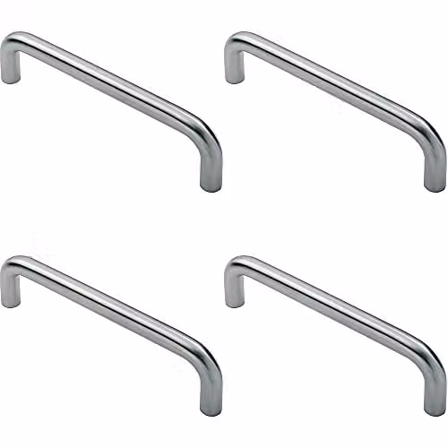 Loops 4 Pack D-Shape Cabinet Pull Handles in Brushed Silver Stainless Steel, W: 106 mm, D: 10.6 mm, Fixing Centres: 96 mm