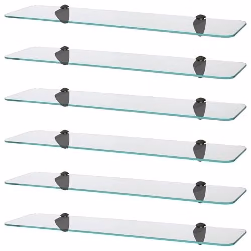 Harbour Housewares Set of 6 Modern Wall-Mounted Glass Bathroom Shelves in Black and Transparent, W: 60 cm, D: 13 cm, H: 0.5 cm