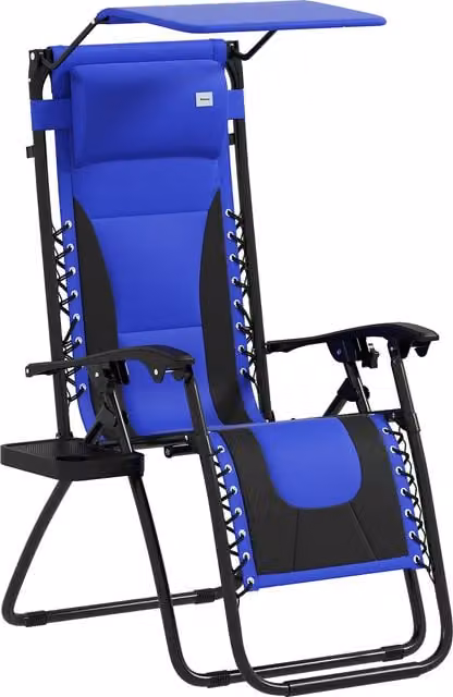 Outsunny Zero Gravity Lounger Chair in Blue with Sun Canopy, Adjustable Headrest, Cup Holders and Side Tray
