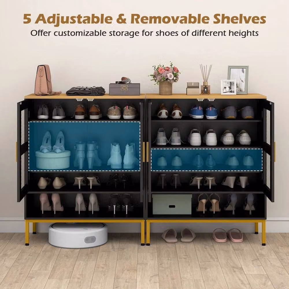 Kelvenix 5-Tier Entryway Shoe Cabinet with Mesh Doors in Black – 4