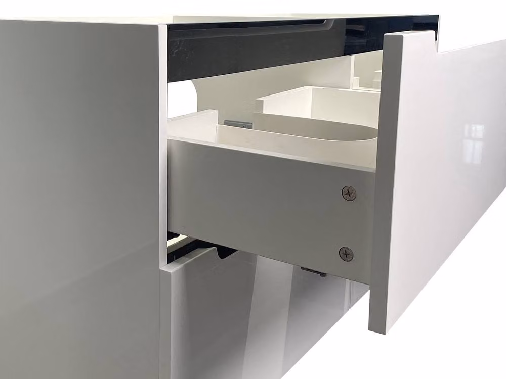 Selita Modern Wall-Mounted White Glossy Vanity Unit with Soft-Close Doors and Internal Drawers, W: 120 cm, H: 57 cm, D: 46 cm – 3