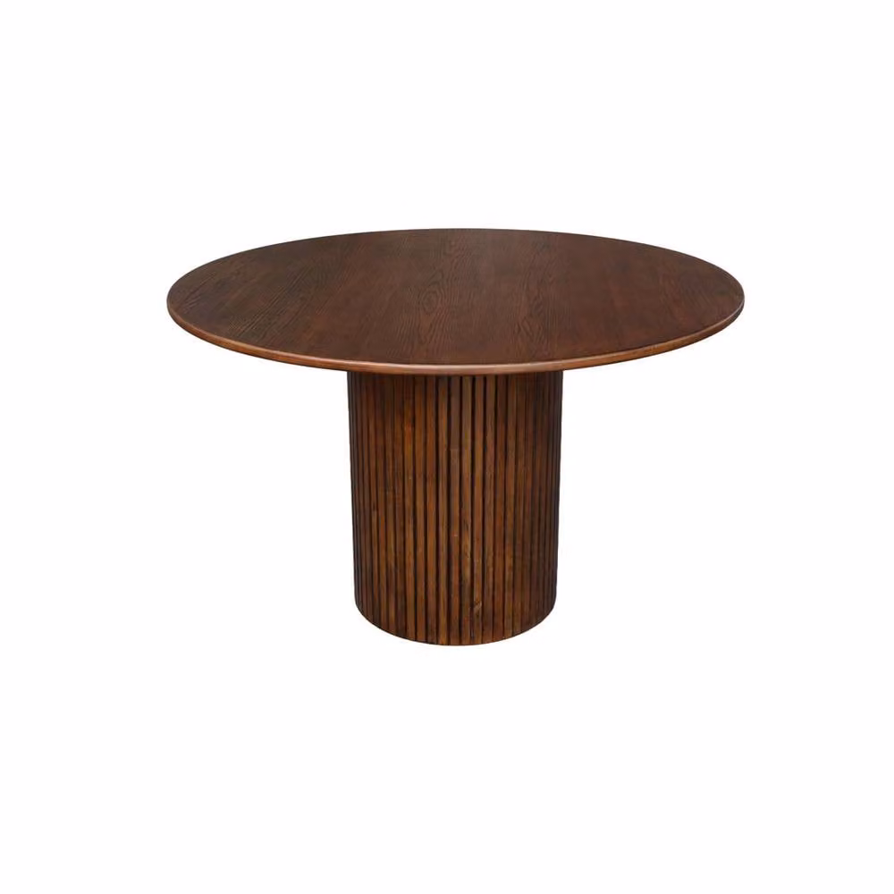 sweeek Round Rubberwood and Oak Veneer Dining Table with 4 Seats in Dark Brown, Diameter: 115 cm, Height: 71 cm – 2