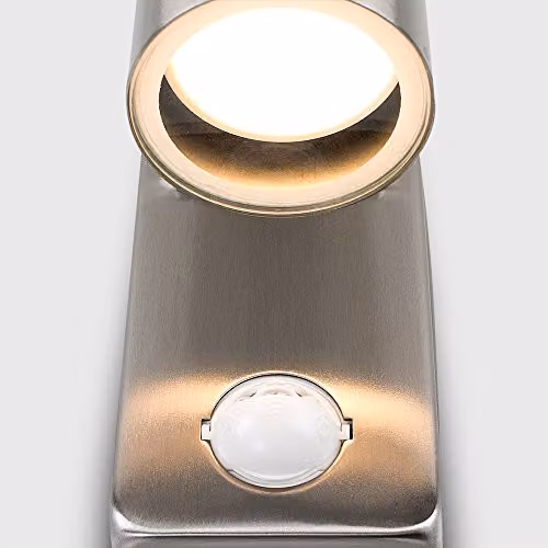 ValueLights Set of 2 Silver Stainless Steel Up and Down Outdoor Wall Lights with PIR Motion Sensor – 4