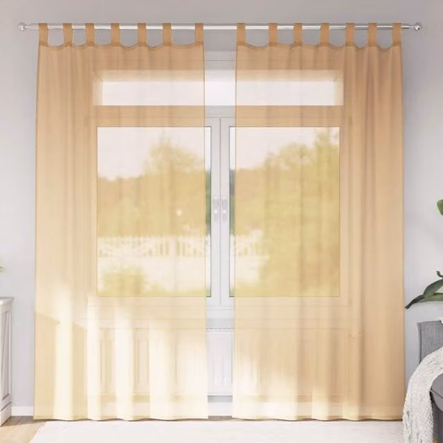 Berkfield Home Sand Brown Voile Fabric Curtains with Rod Pockets, 2 Pack