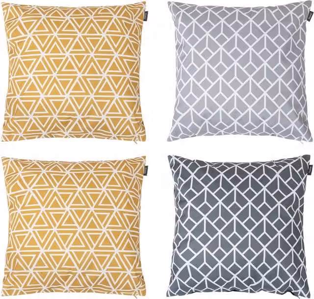 ICON Set of 4 Waterproof Geometric Print Indoor and Outdoor Cushions in Teal Grey and Green, W/D/H: 43 x 43 x 43 cm – 1