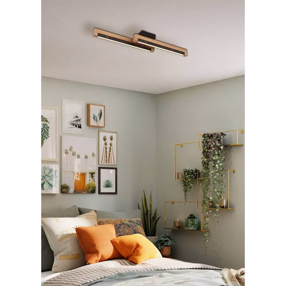 Netlighting Starla Globo Lighting LED Ceiling Light in Black and Brown Wood with Star Effect, Warm White, L 70 cm – 5