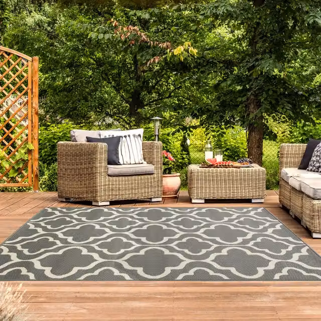The Rug House Grey Trellis Outdoor Rug, Anthracite, W: 150 cm, D: 80 cm