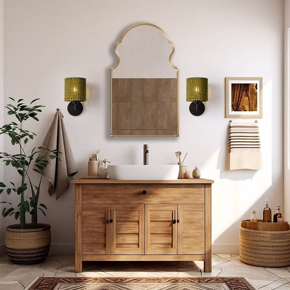 NIVOR Set of 2 Boho Farmhouse Wooden Armed Sconce Wall Lights, Green, E27 – 3