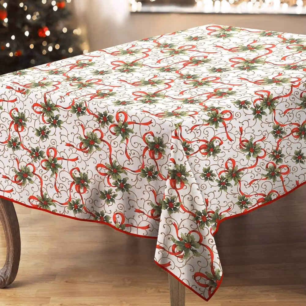 Kitchen Trends Christmas Bows Rectangular Tablecloth in Multicolour and White – 2