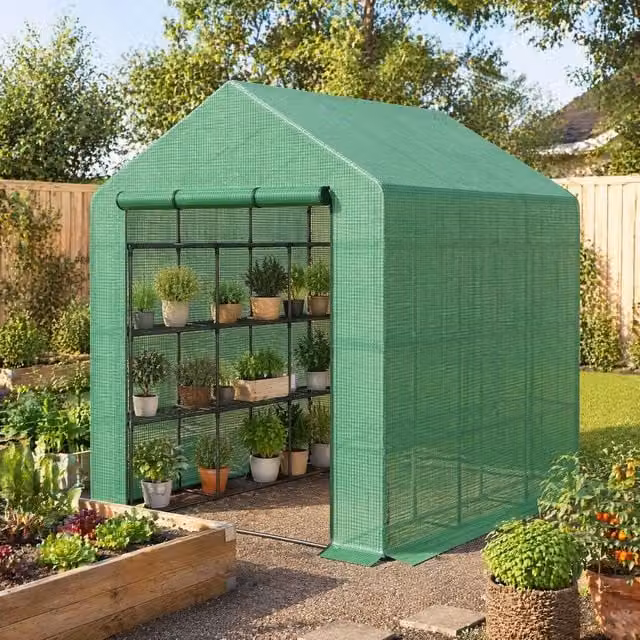 STILVORA Walk-in Greenhouse with 18 Shelves, Green, W/D/H: 244 x 180 x 210 cm – 1