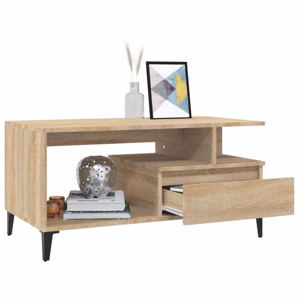 Berkfield Home Sonoma Oak Coffee Table in Natural, W/D/H: 90 x 49 x 45 cm – 3