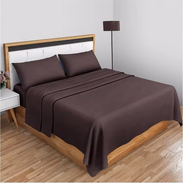 Homes-Linen 100% Egyptian Cotton 200 Thread Count Hotel Quality Flat Sheet in Brown, Size: Single (90 x 200 cm)