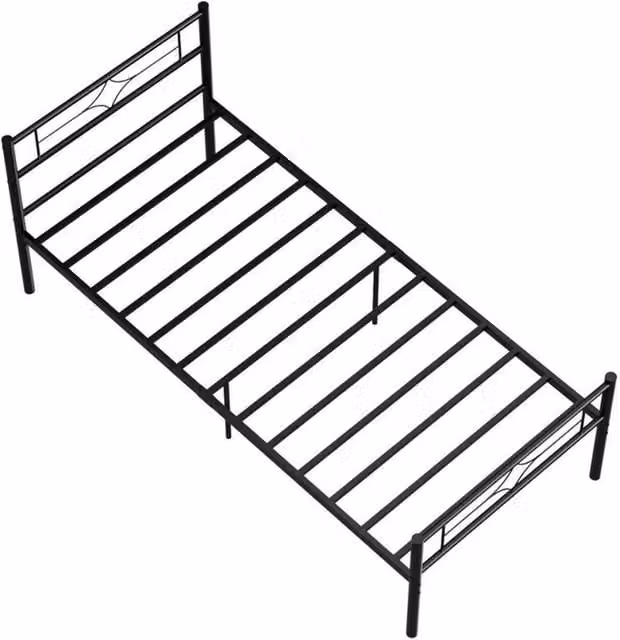 NESTLUNE Modern Metal Single Bed Frame in Black, W/D/H: 90 x 190 cm