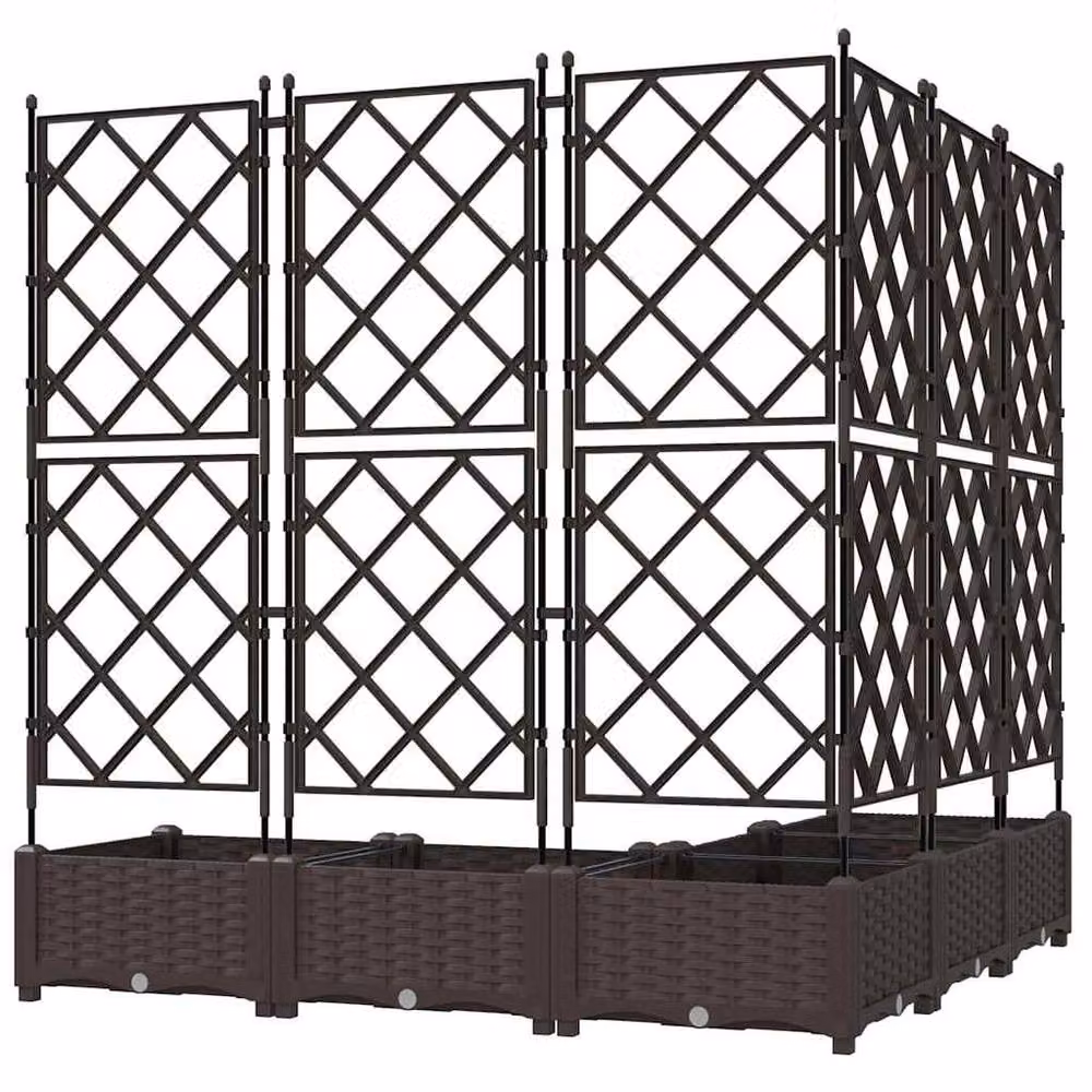Berkfield Home Durable Garden Planter with Trellis, 5 Piece Set, Brown, W/D/H: 120 x 120 x 125.5 cm – 6