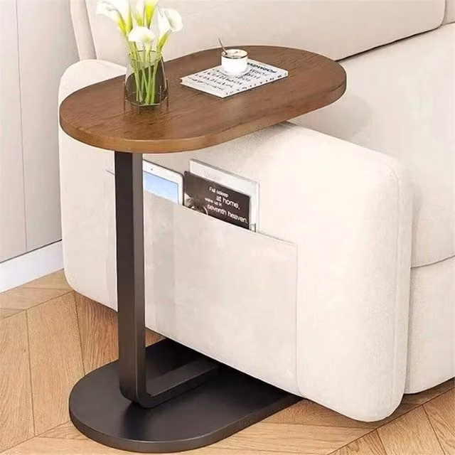 SPETLEK C-Shaped Compact Sofa Side Table and Laptop Coffee Table in Brown – 1