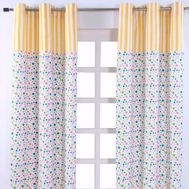 Homescapes Multicolour Dotted Cotton Eyelet Curtain Pair for Children, Height: 182 cm